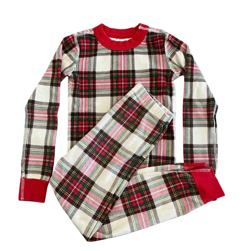Hanna Andersson Christmas Tartan Plaid Pajamas Kids 6-7 Organic‎ Cotton